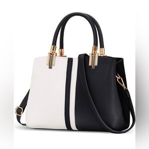 Handbag Stitching Purse for Women Girls Tote Satchel Shoulder Bags Black